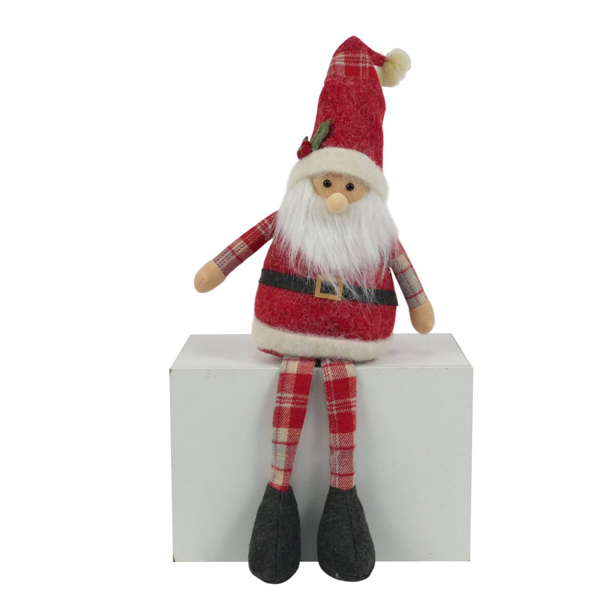 Figura pai natal sentado em veludo 54cm