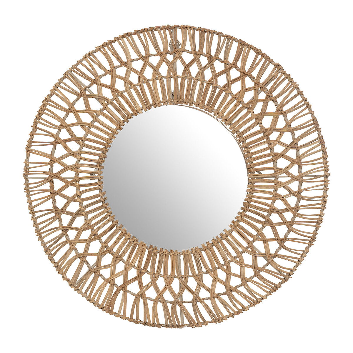 Espelho de parede redondo em rattan bege