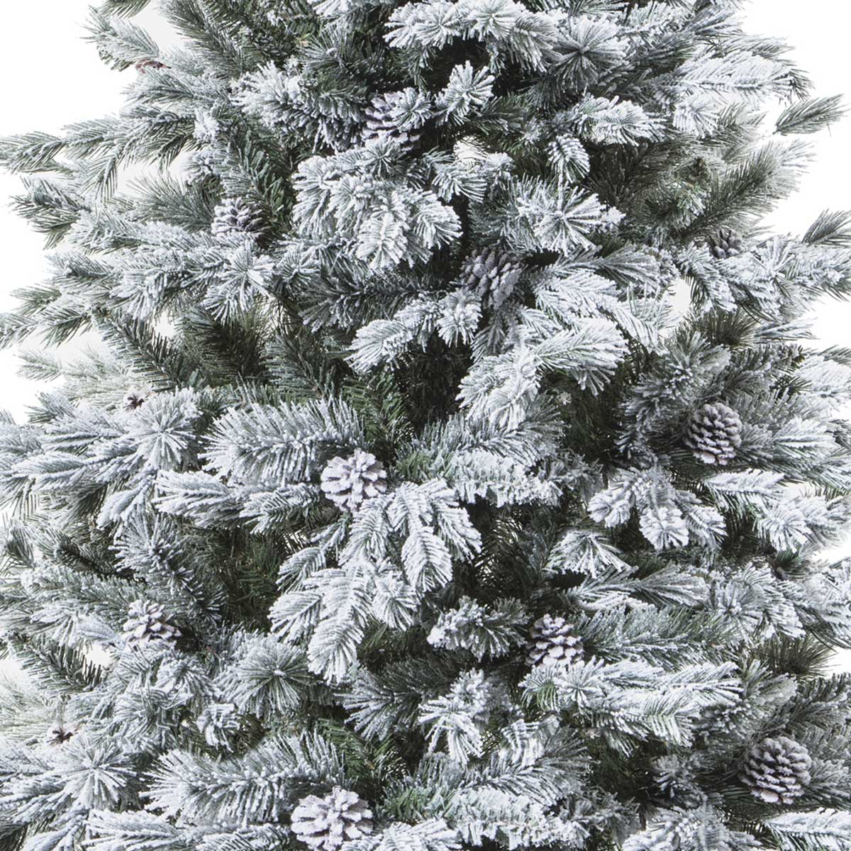 Árvore de natal YUKON verde efeito neve com pinhas 180cm