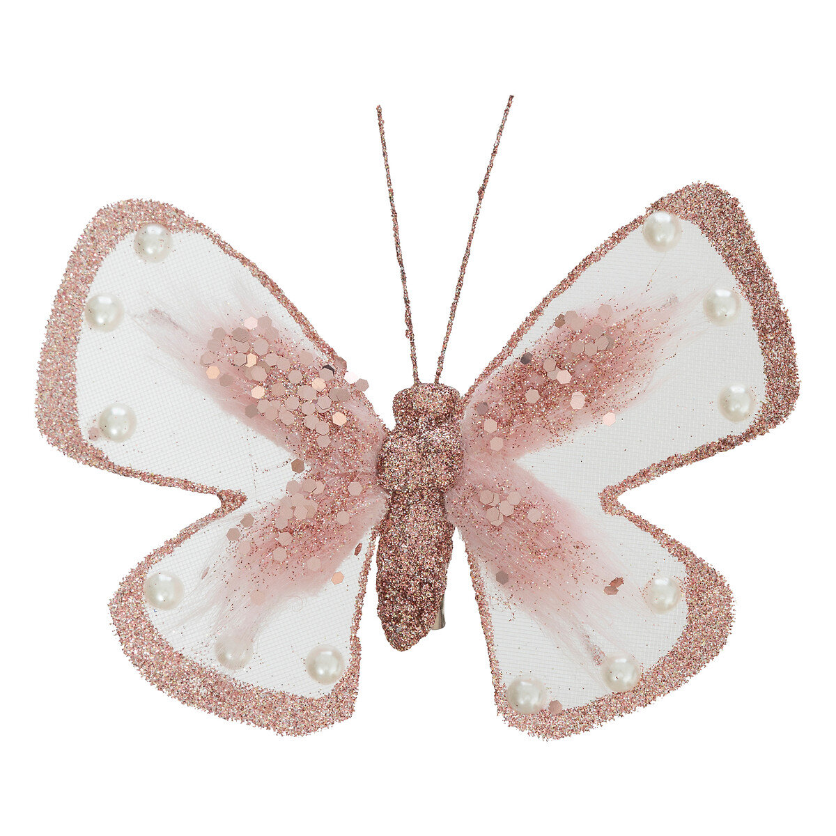 Borboleta com mola rosa e branca 12x3x15,5cm