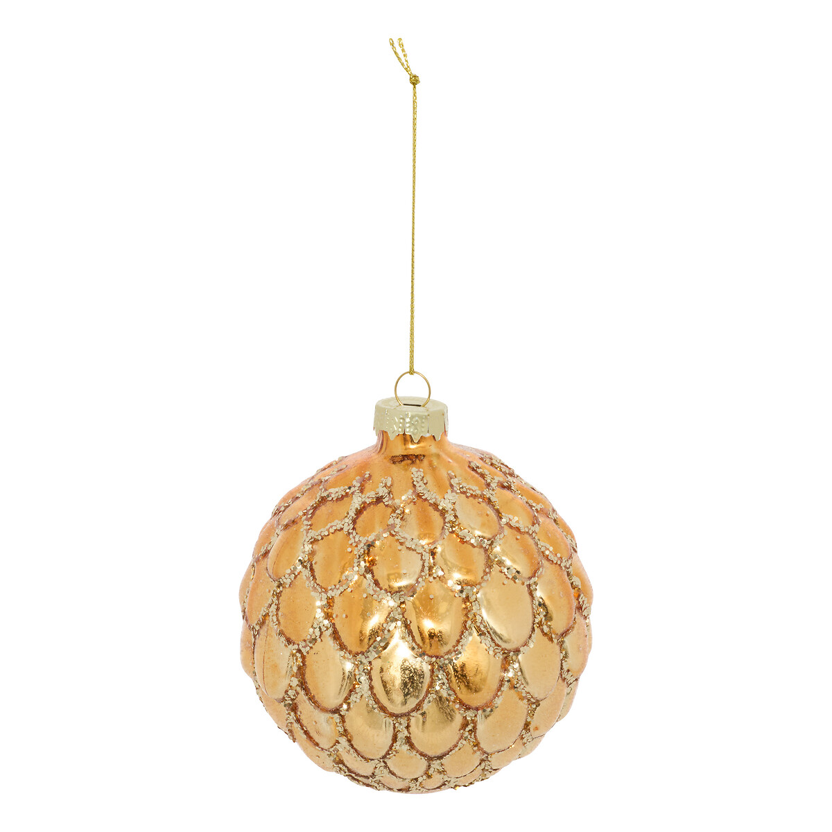 Bola de natal penas dourado 10cm