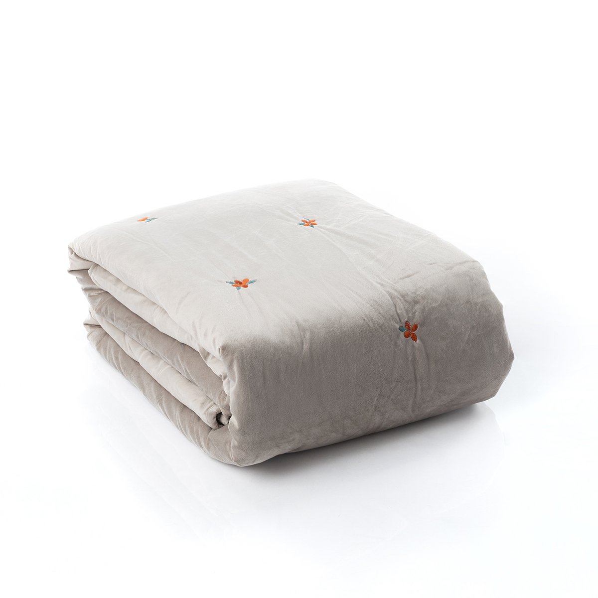 Edred&atilde;o AUTOMNE bordado veludo bege 220x240cm