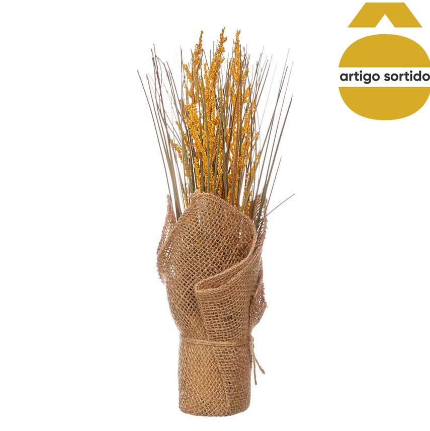 Vaso saco em ráfia com planta artificial