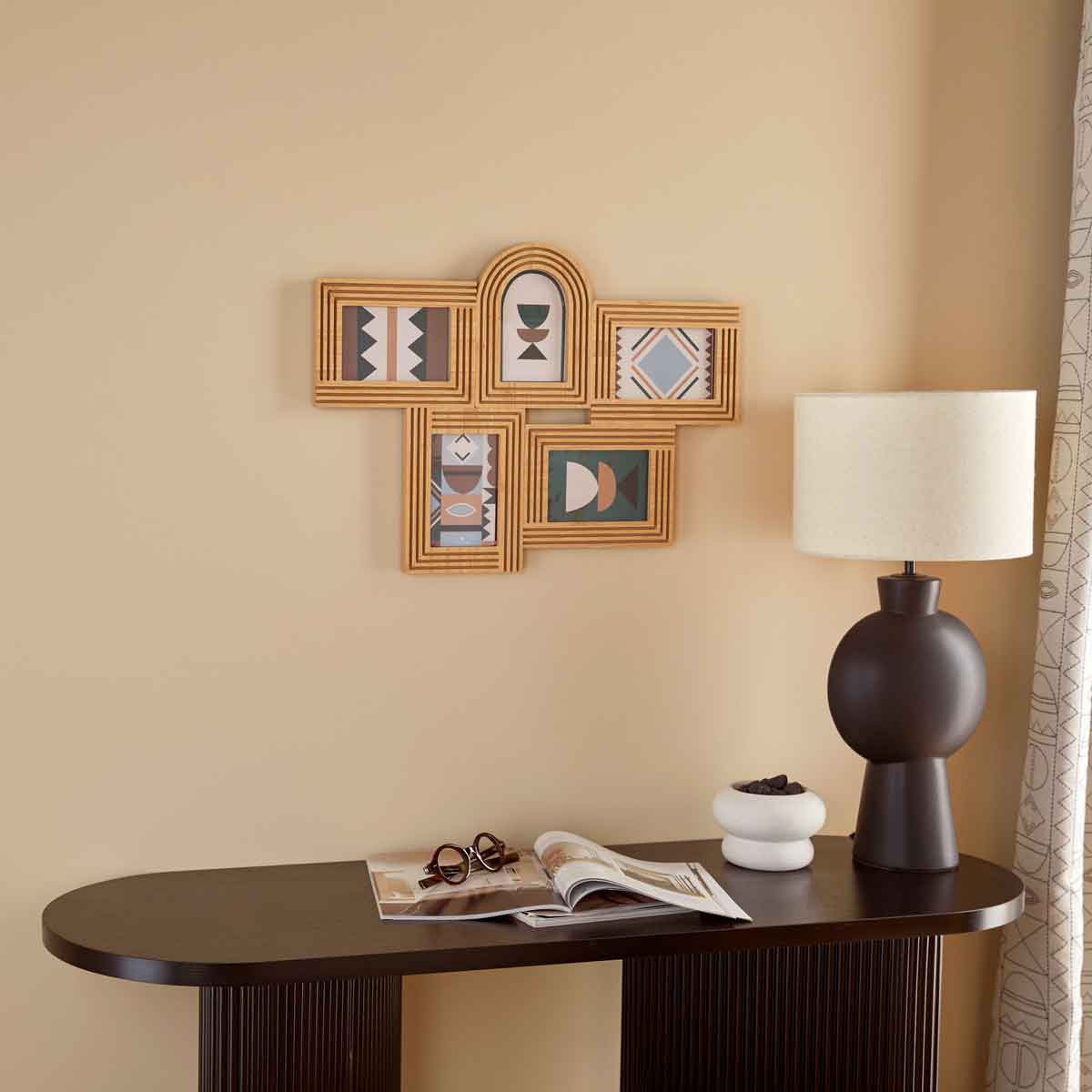 Multimoldura para 5 fotos OLIVIA castanha em mdf