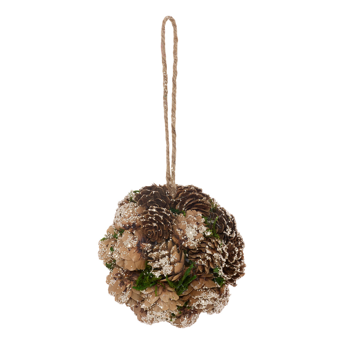Bola de natal com pinhas e musgo 9cm