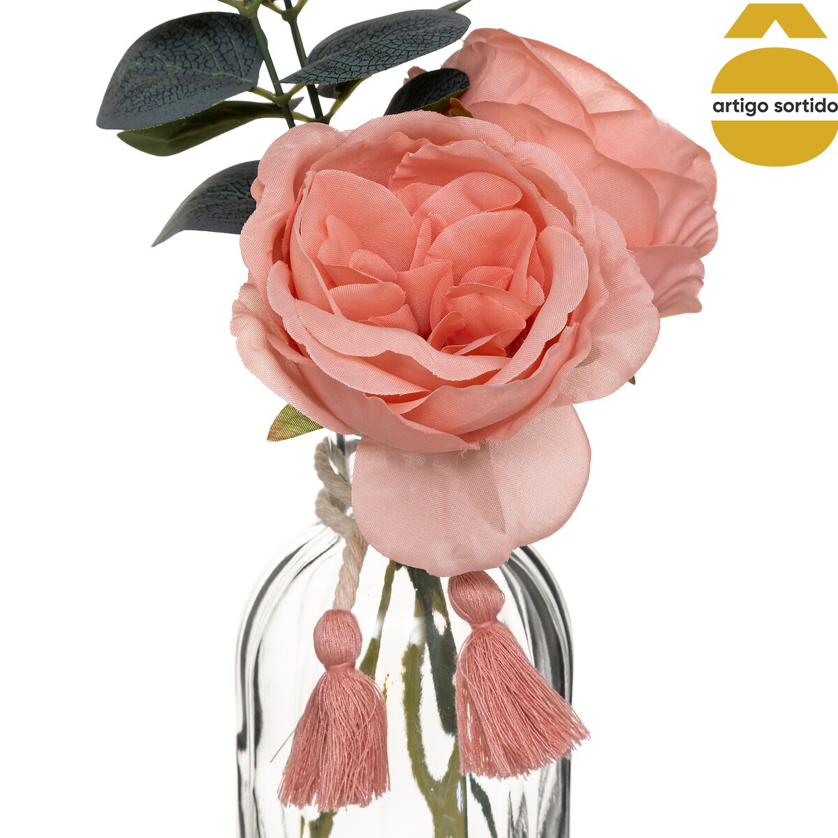 Jarra de vidro com flores artificiais