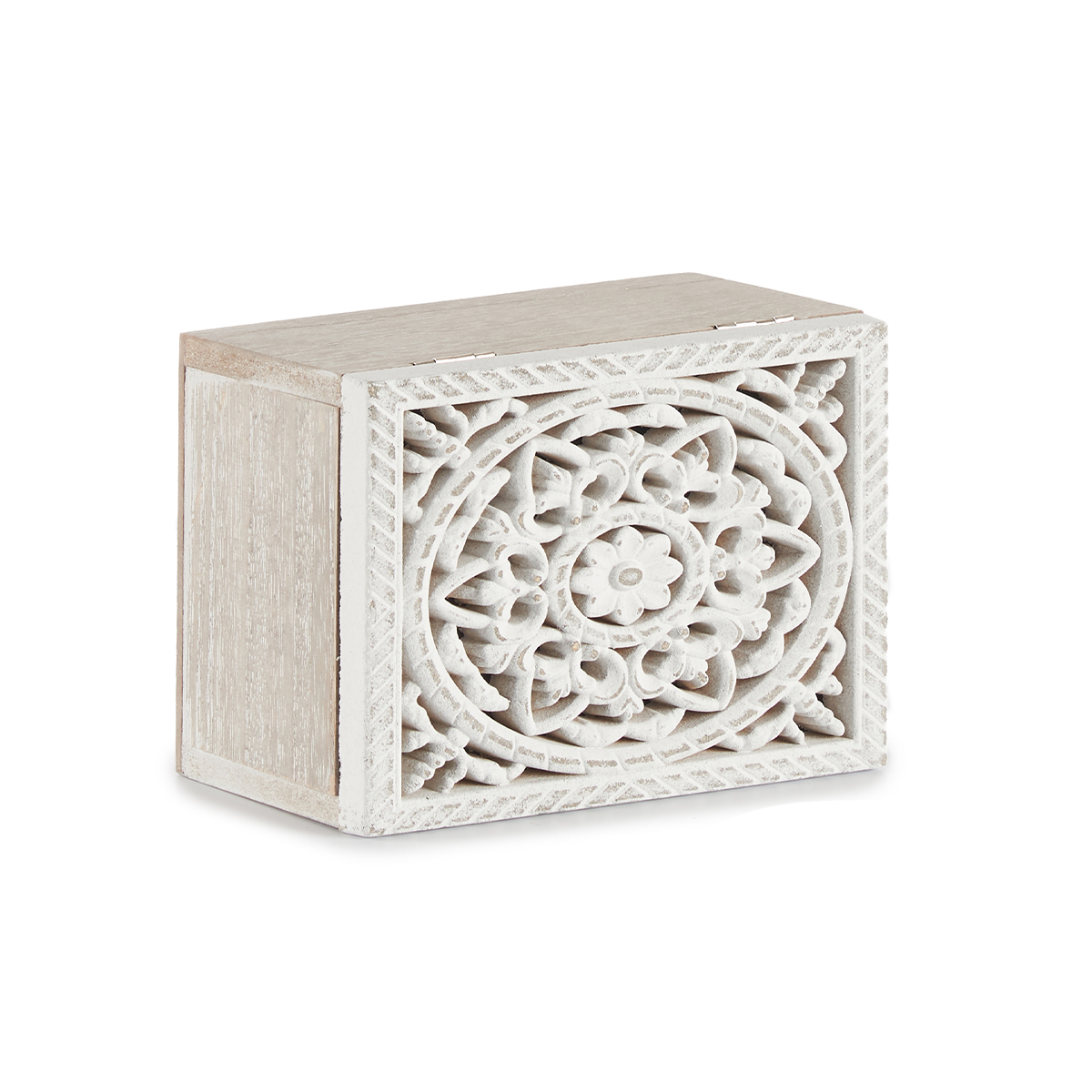 Caixa decorativa branca perfurada em madeira 16x11cm