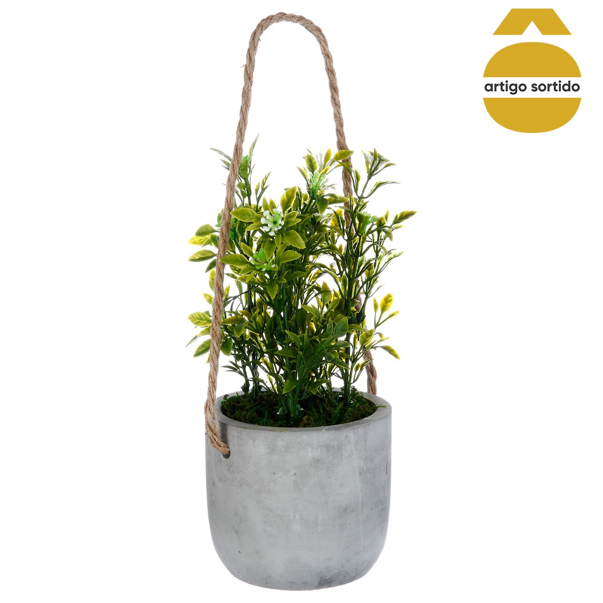 Vaso cimento suspenso com planta 25cm