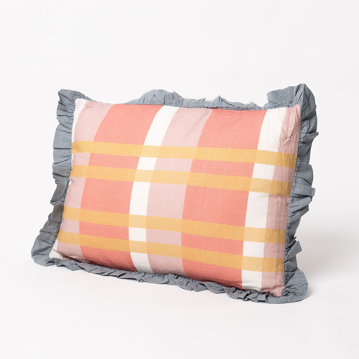 Almofada YUCATAN riscas com folhos azul