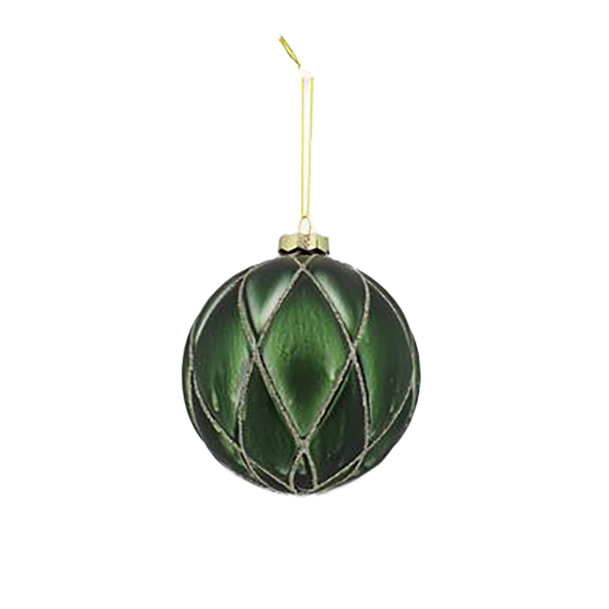 Bola losangos verde e prateado em vidro 8cm