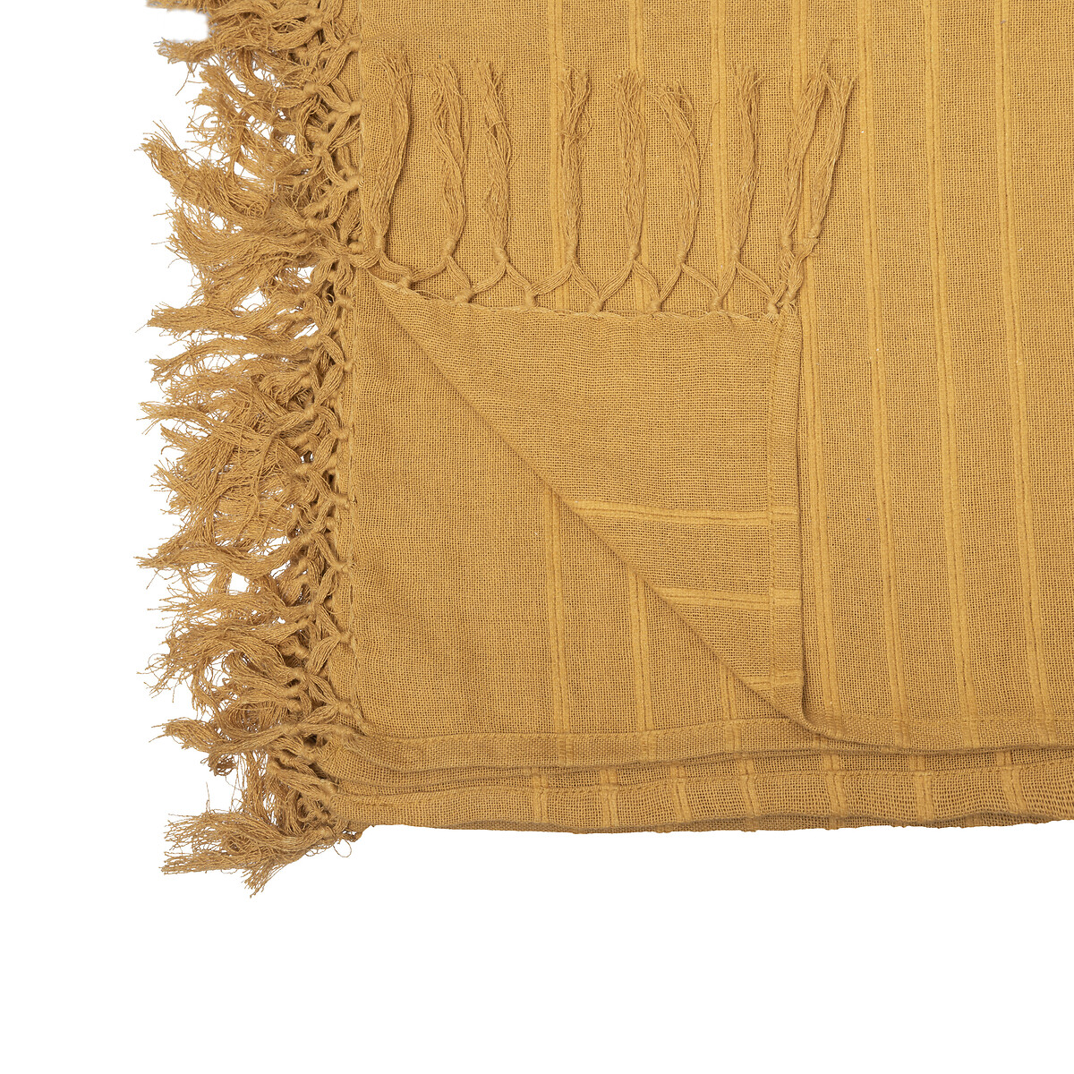 Manta ocre com franjas 230x250cm,  Manta ocre com franjas 230x250cm