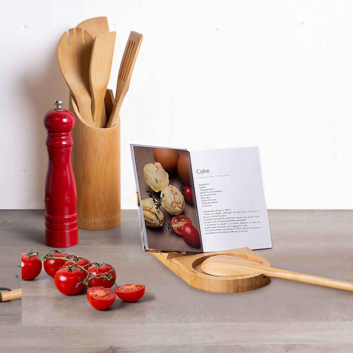 Suporte para colher e tampa de cozinha em bambu