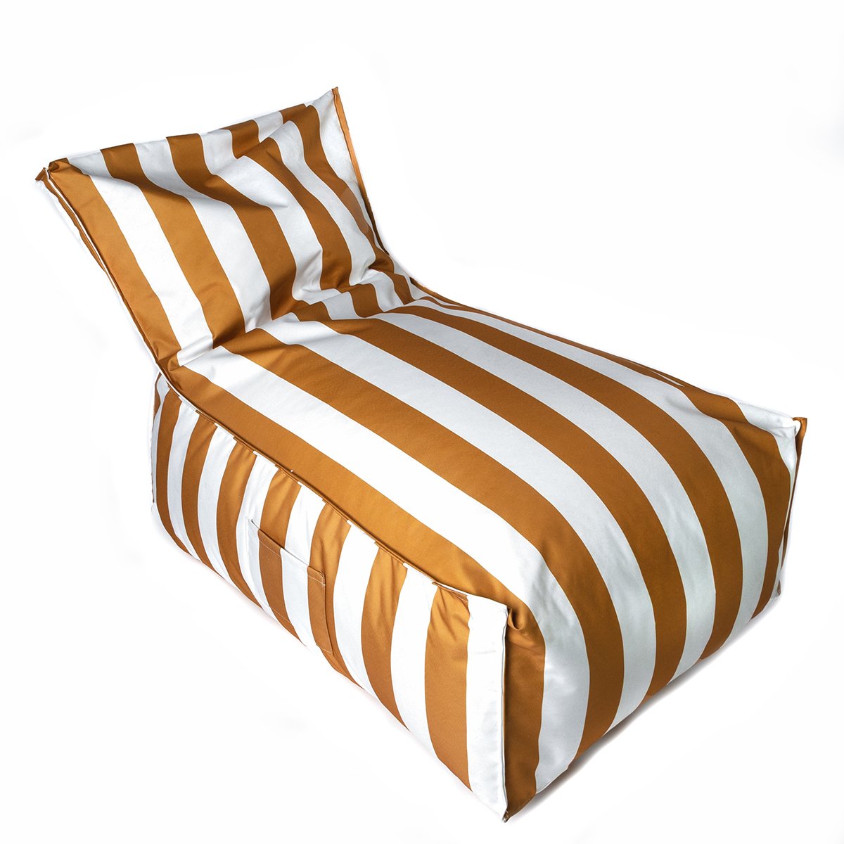 Pufe sof&aacute; imperme&aacute;vel riscas branco e amarelo