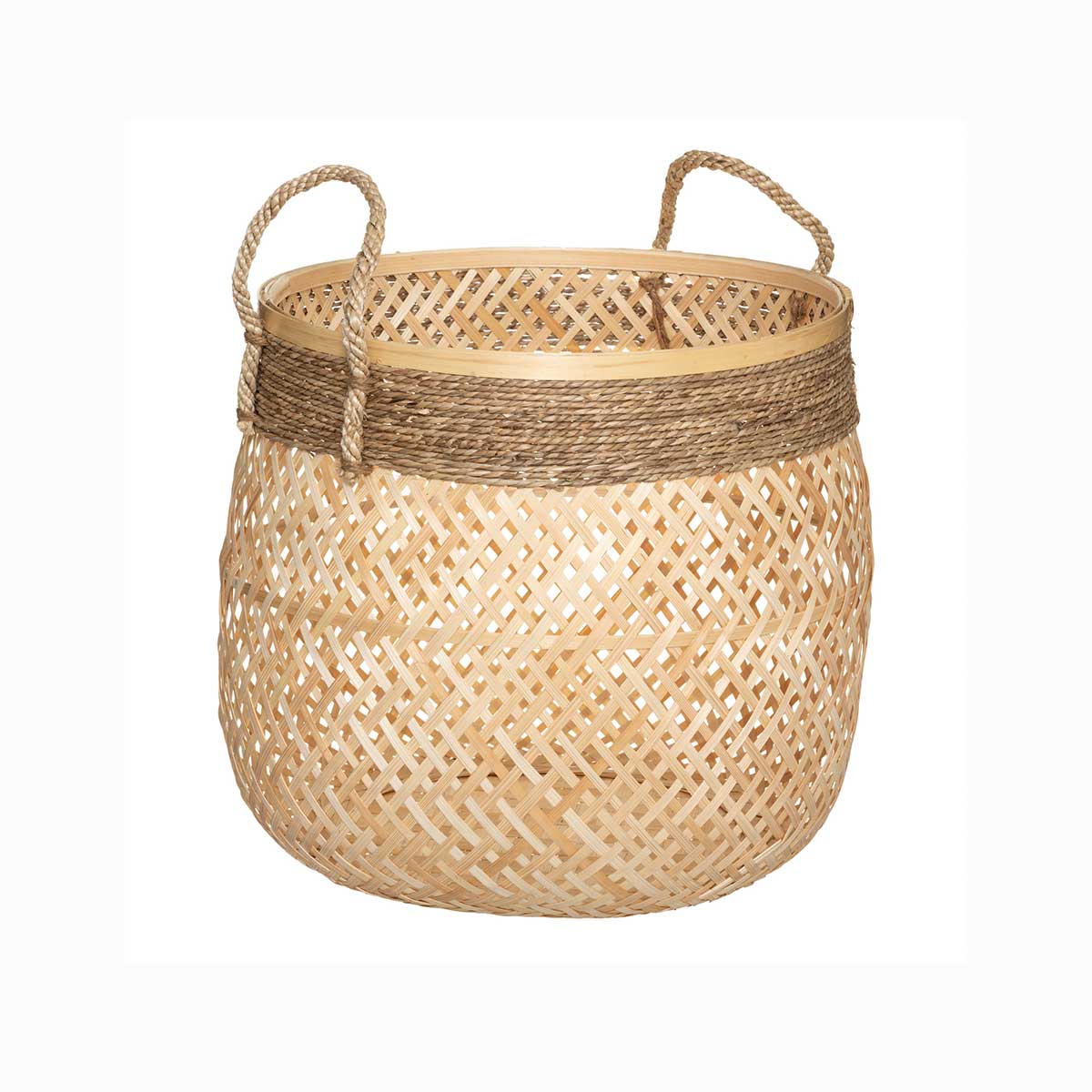 Cesto Redondo Bege Em Bambu 24x30cm,  Cesto Redondo Bege Em Bambu 24x30cm