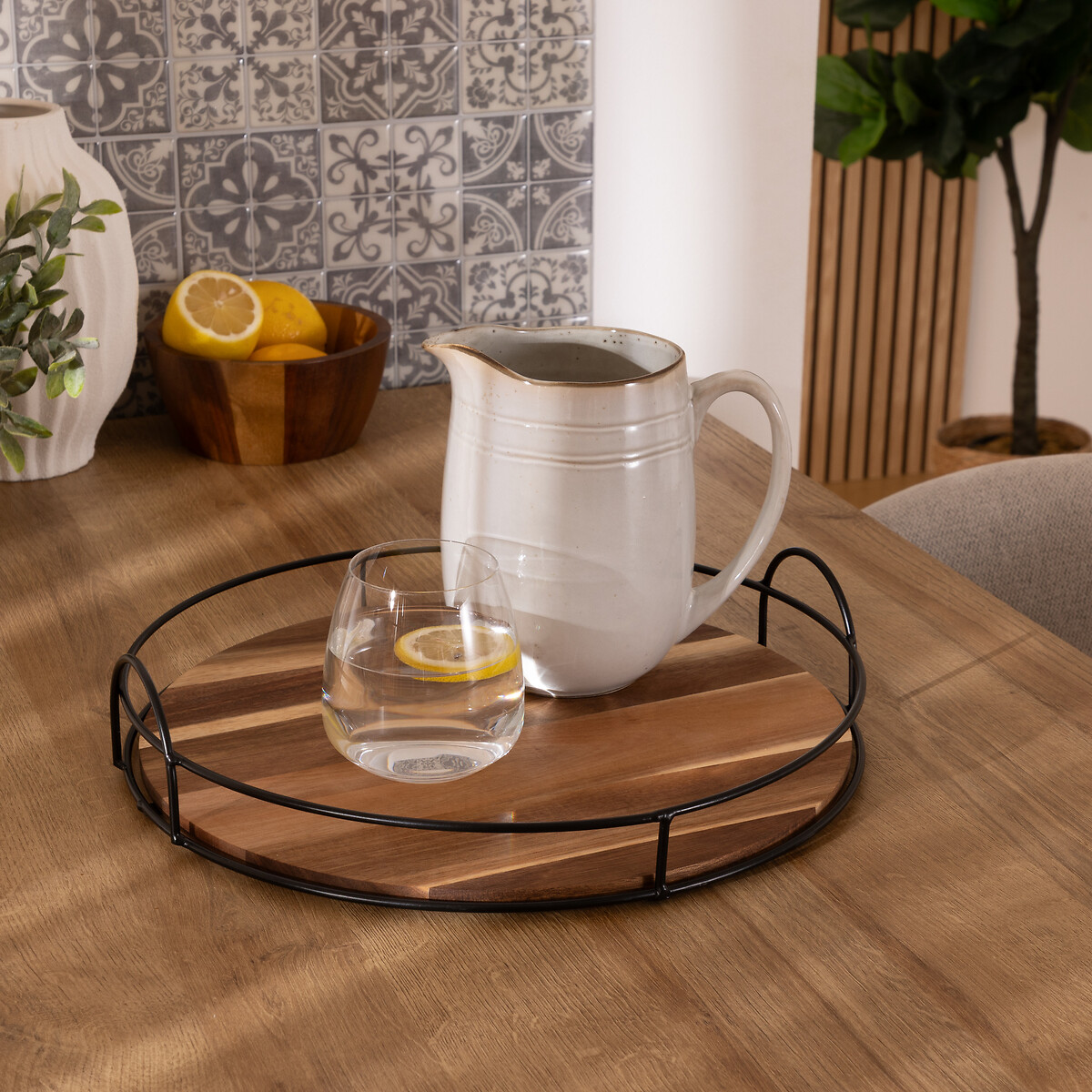 Tabuleiro redondo MINA natural em Bambu 34cm