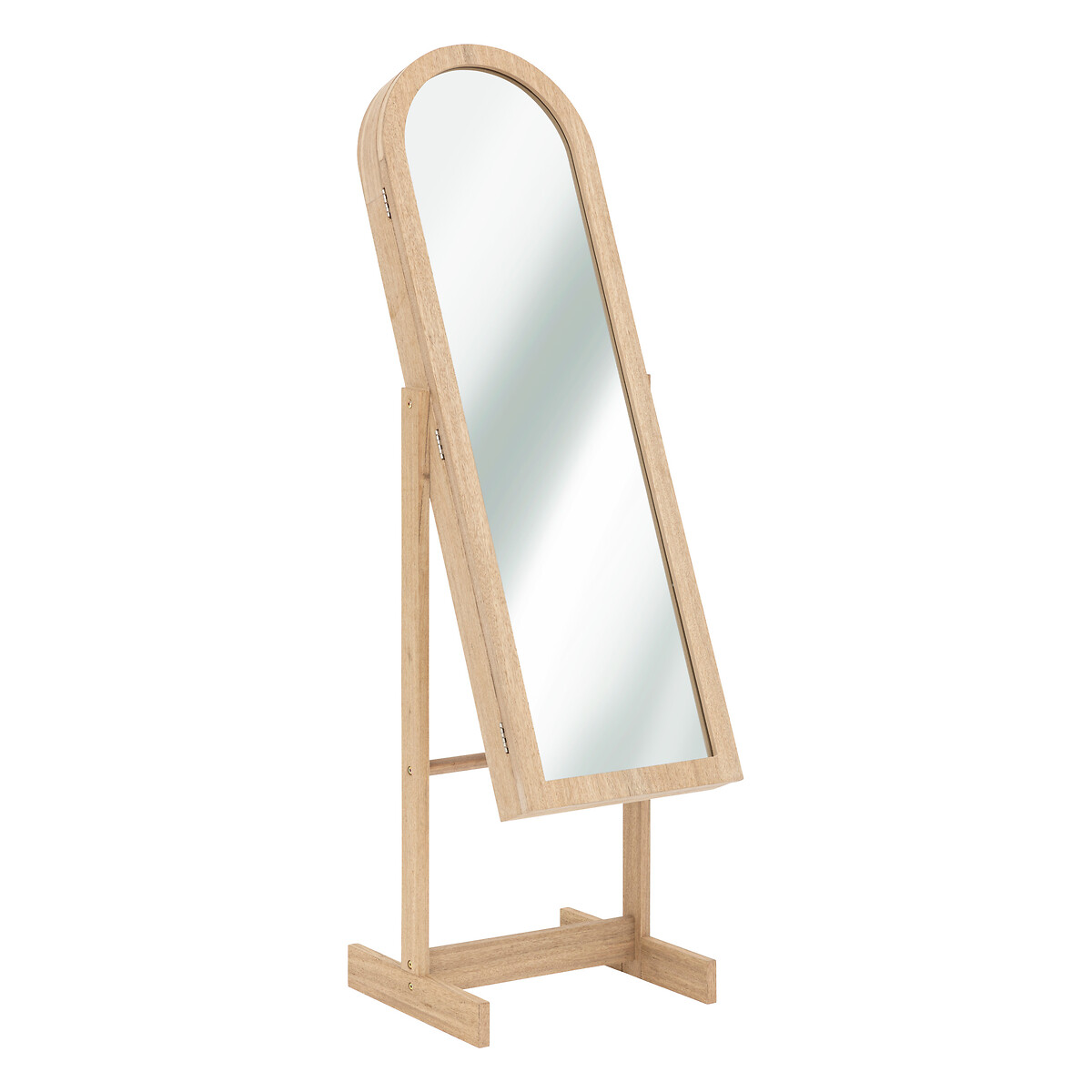 Espelho de chão bege com móvel de bijuteria