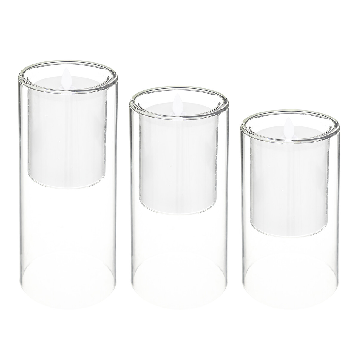 Conj. 3 velas led com castiçal de vidro
