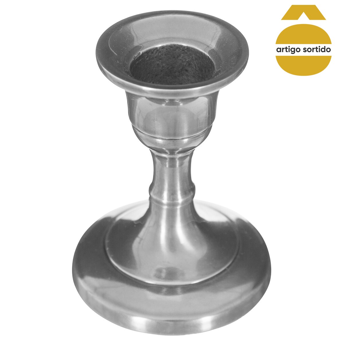 Castiçal prateado em metal