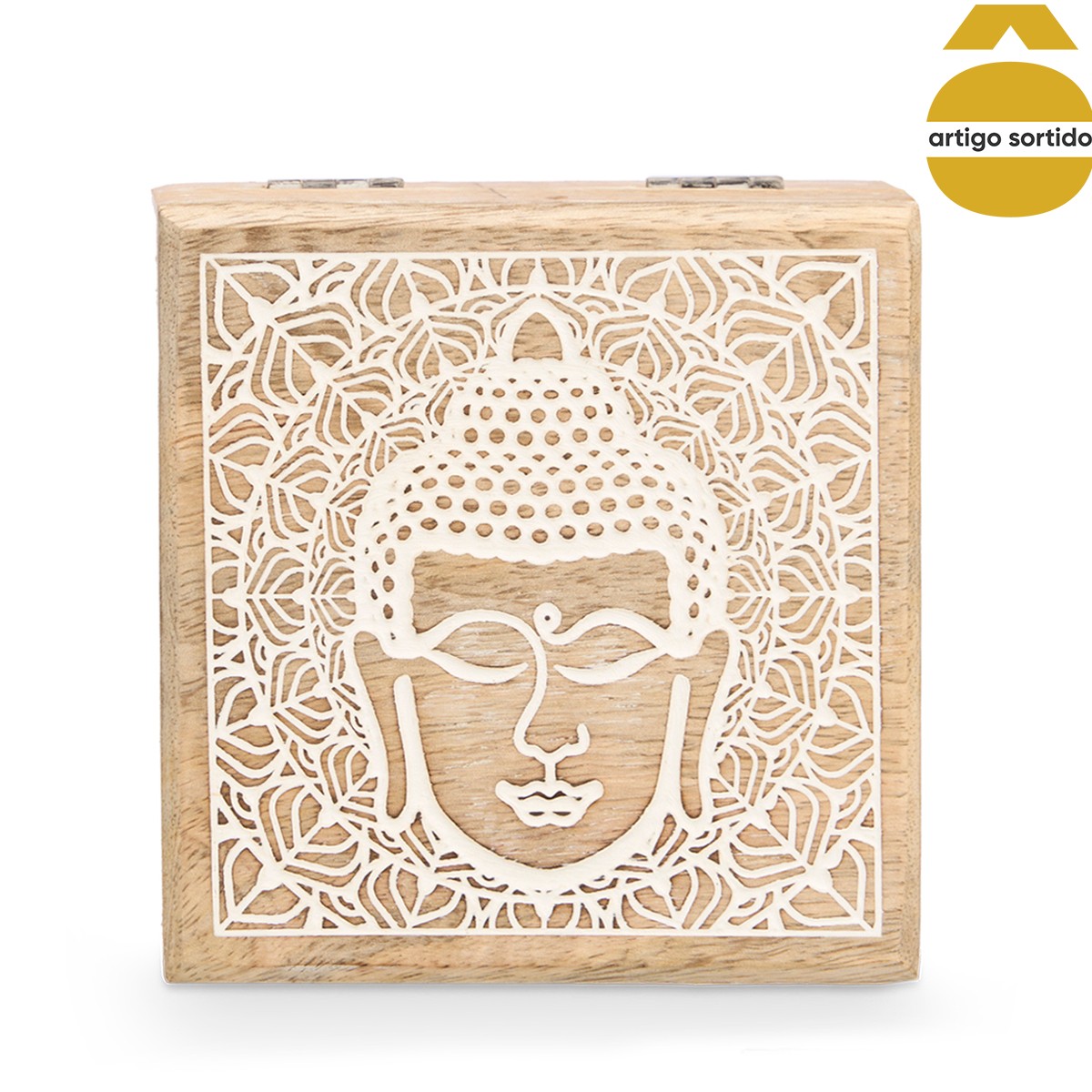 Caixa Quadrada Buda Em Madeira Mango