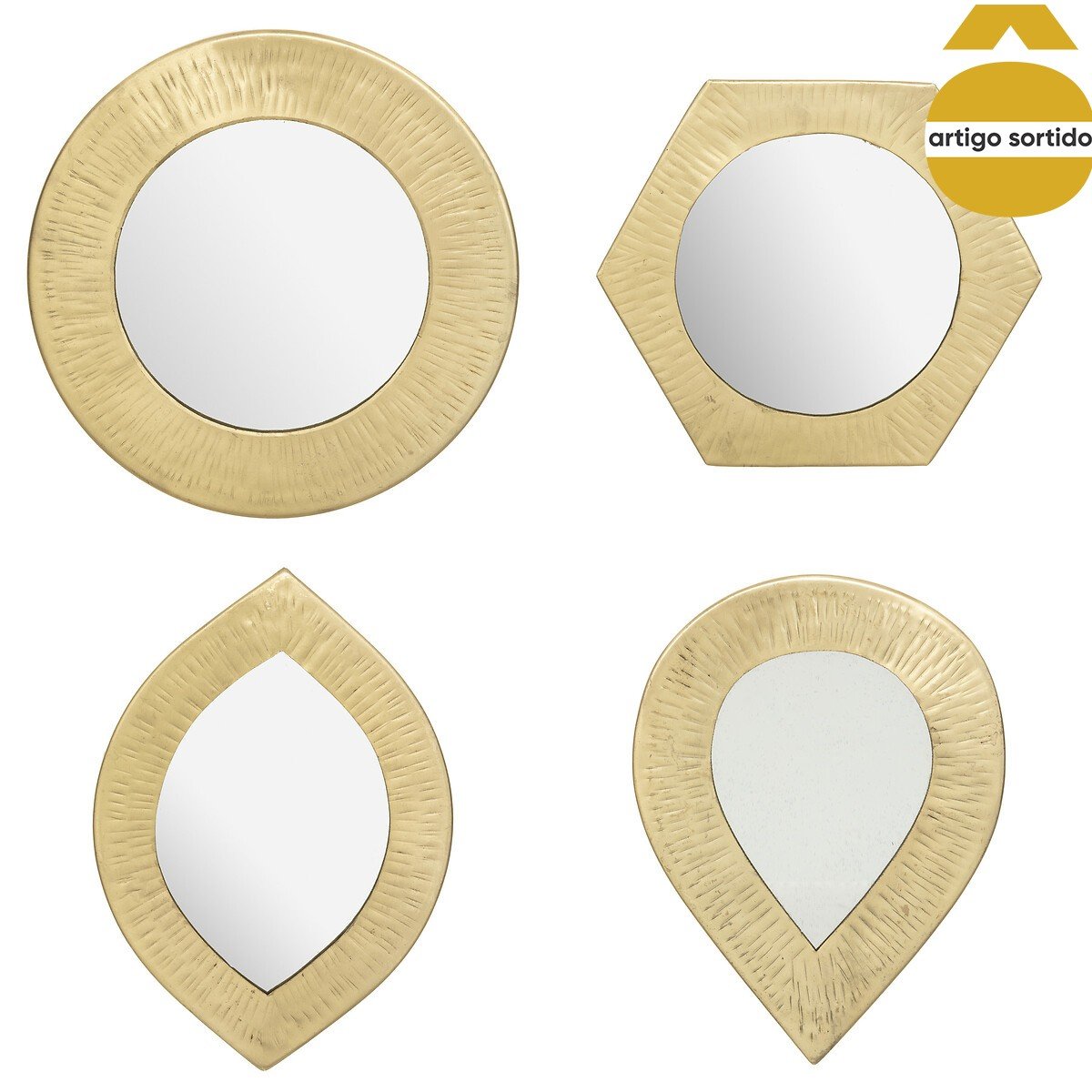 Espelho de parede ROMY dourado em metal martelado 18cm