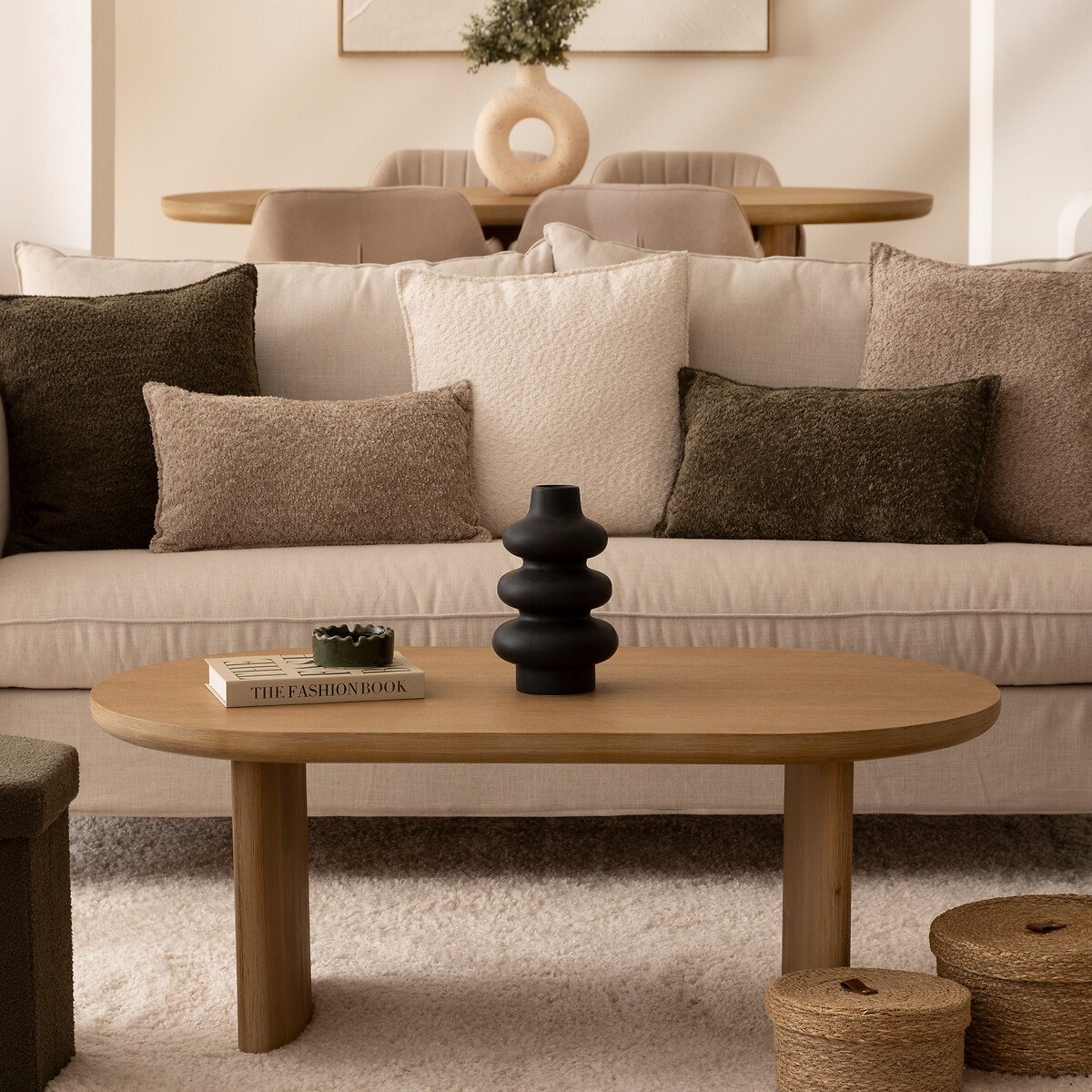 Caixa ARIANNA bege em r&aacute;fia 28cm