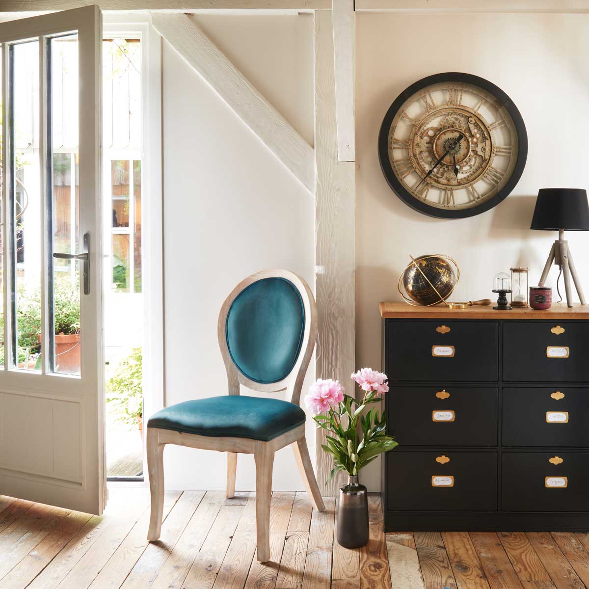 Relógio de parede preto mecanismo VINTAGE 61cm