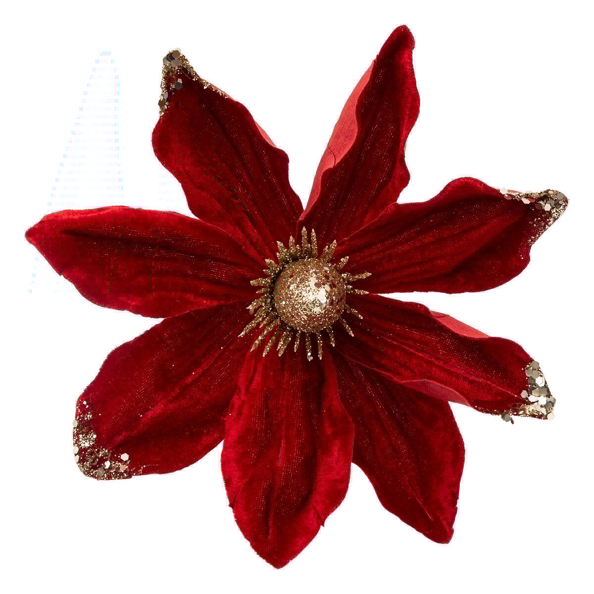 Flor magnolia veludo vermelha e dourada com mola,  Flor magnolia veludo vermelha e dourada com mola