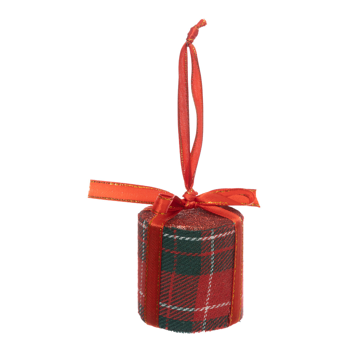 Pendurante em forma de presente com padr&atilde;o xadrez 6cm