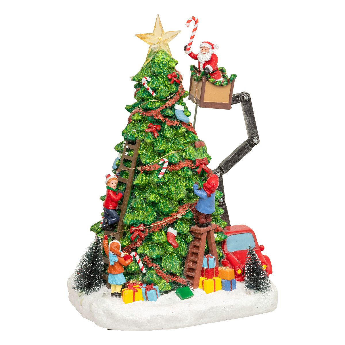 Aldeia &aacute;rvore de natal com pai natal com luz-m&uacute;sica-movimento 27cm
