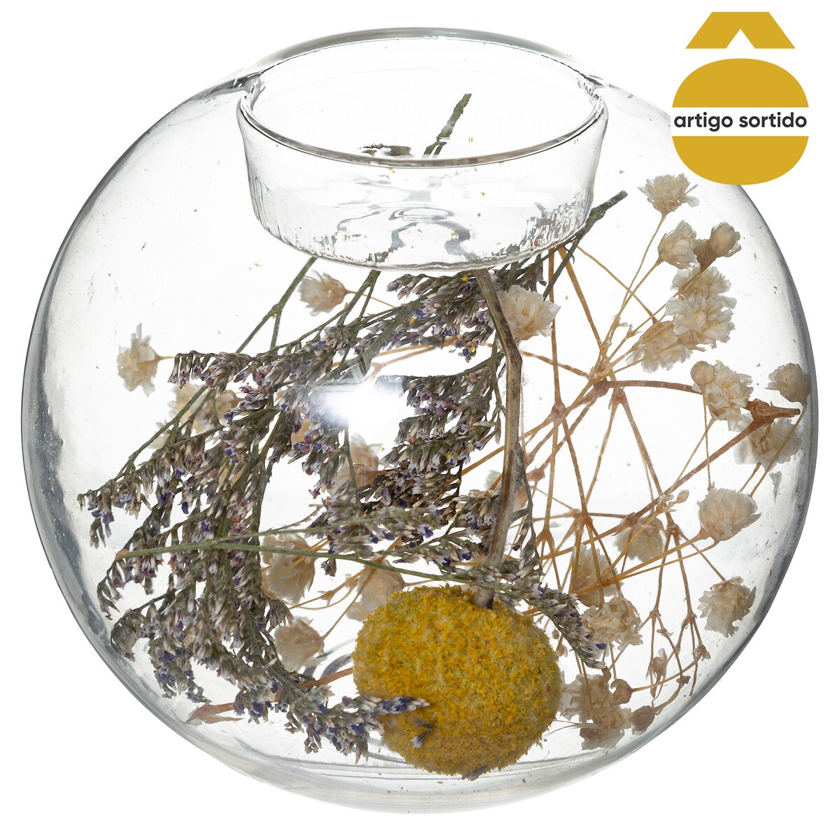 Casti&ccedil;al em globo com flores secas