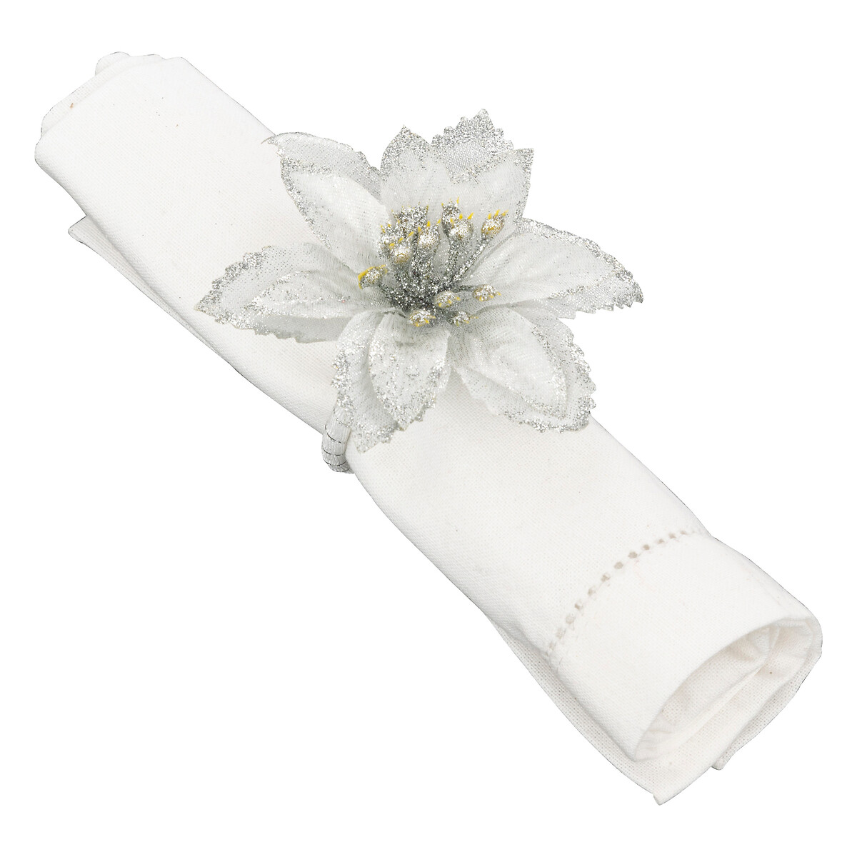 Conjunto 2 argolas poins&eacute;tia prateada para guardanapo