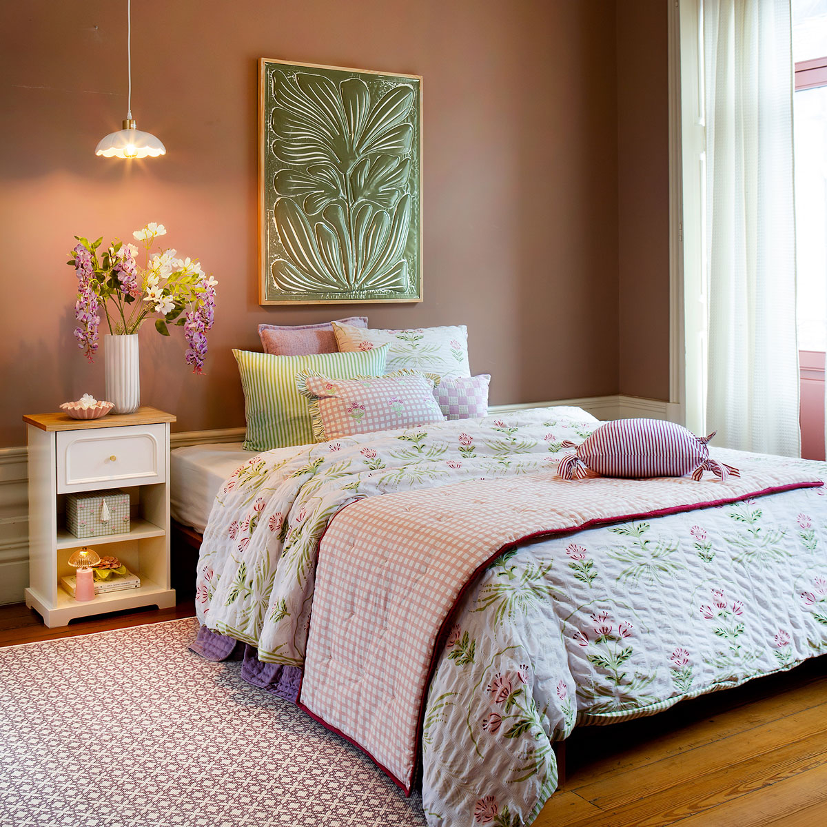 Edred&atilde;o fundo de cama FLEUR DE ROSE verde claro