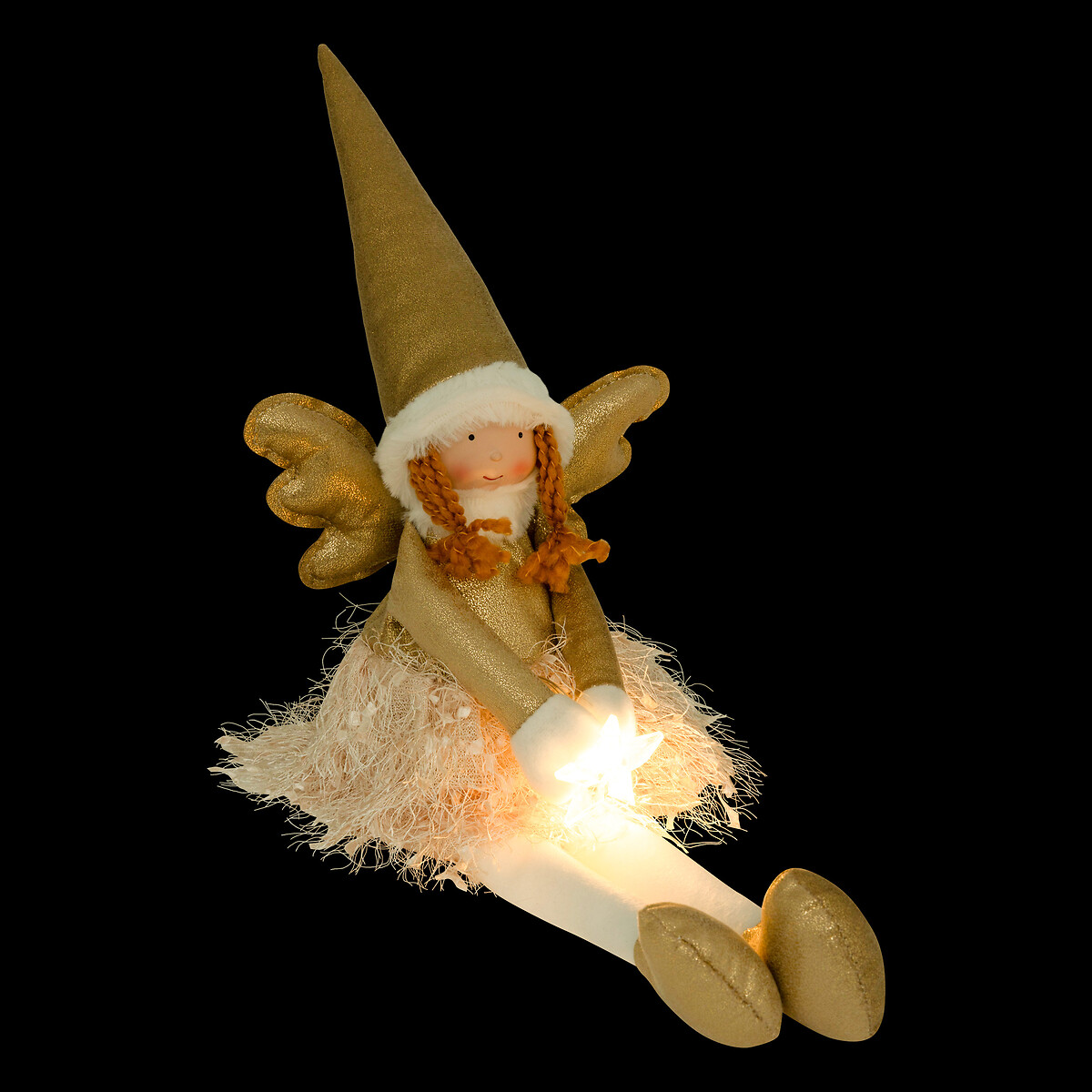 Figura de fada rose com gorro sentada 48cm