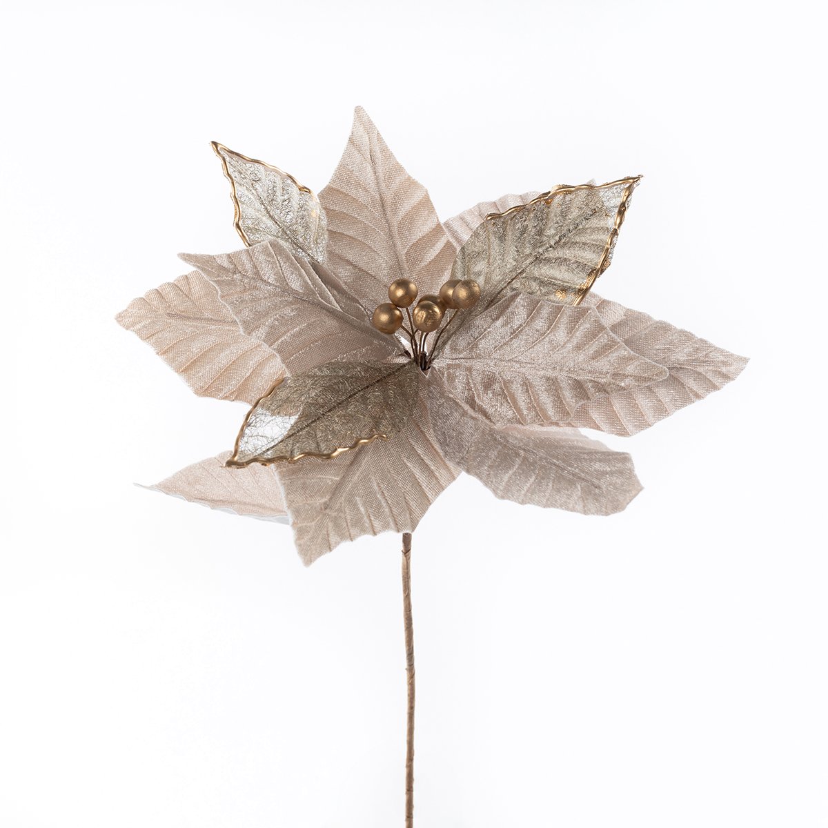 Haste poinsétia branca de veludo 55cm,  Haste poinsétia branca de veludo 55cm