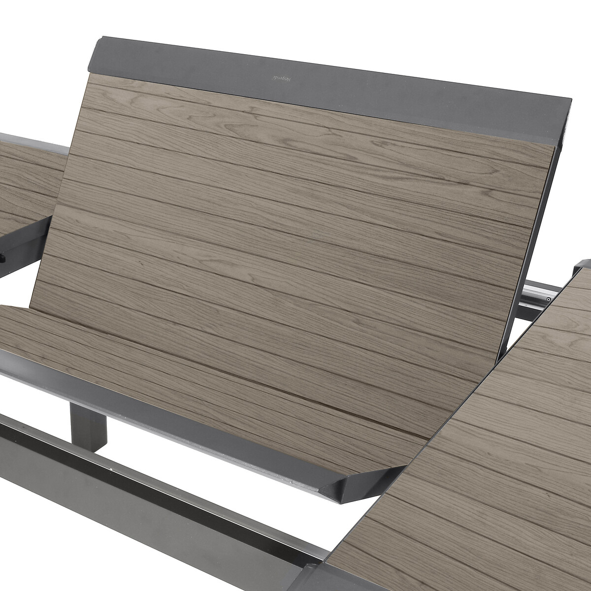 Mesa ALLURE extens&iacute;vel graphite em alum&iacute;nio efeito madeira