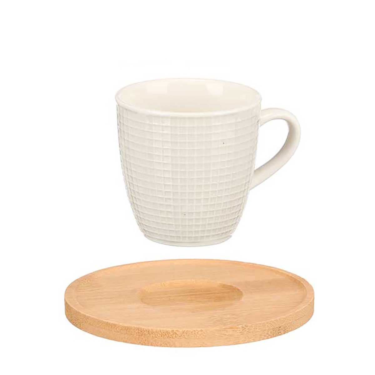 Conjunto De 6 Ch&aacute;venas De Caf&eacute; Com Prato Em Bambu