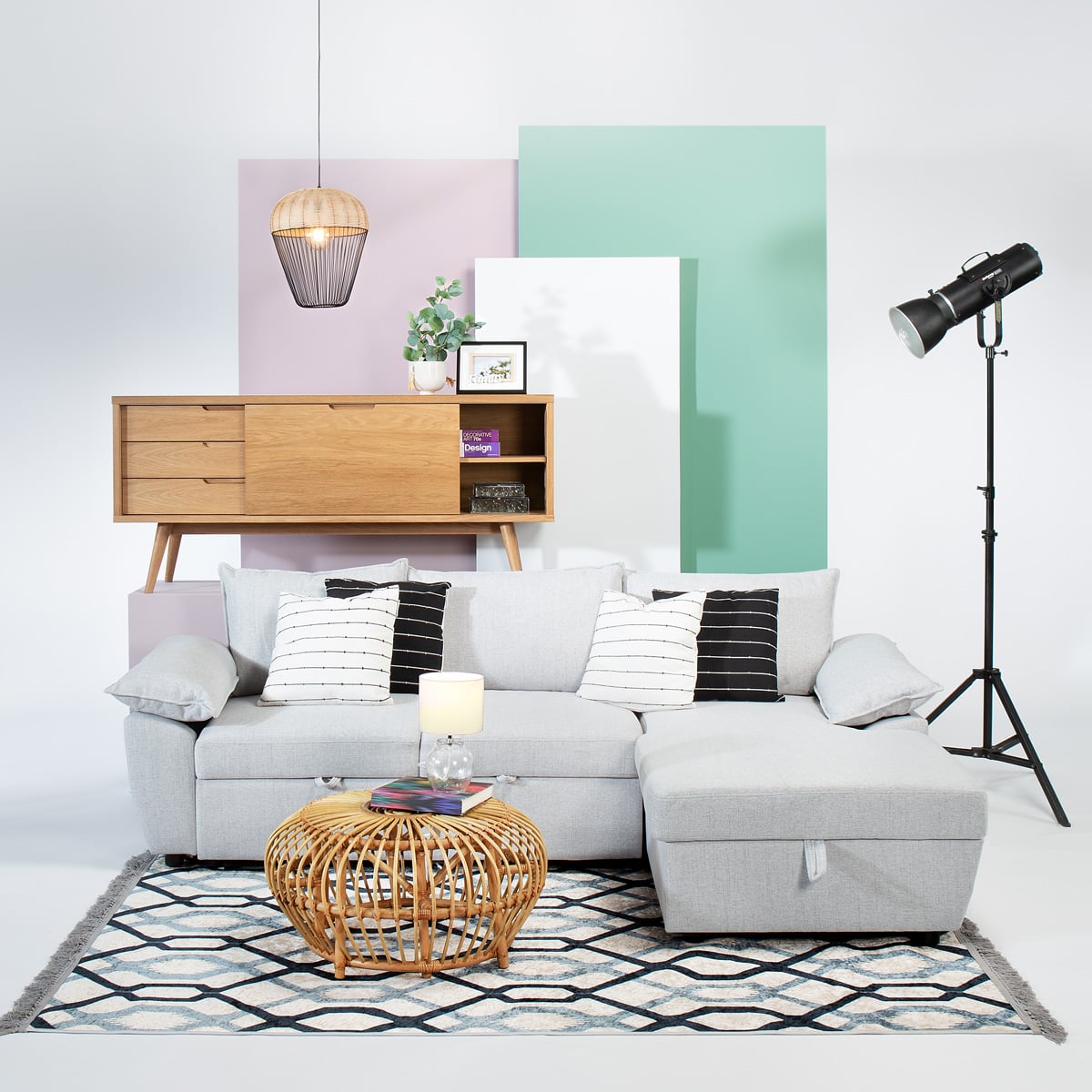 Sof&aacute; cama com chaise longue COLMAR cinza