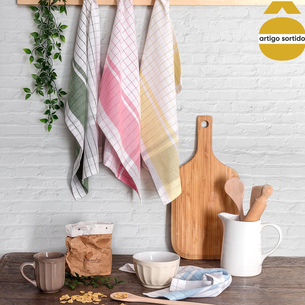 Conjunto de 4 panos de cozinha multicheck 40x60cm