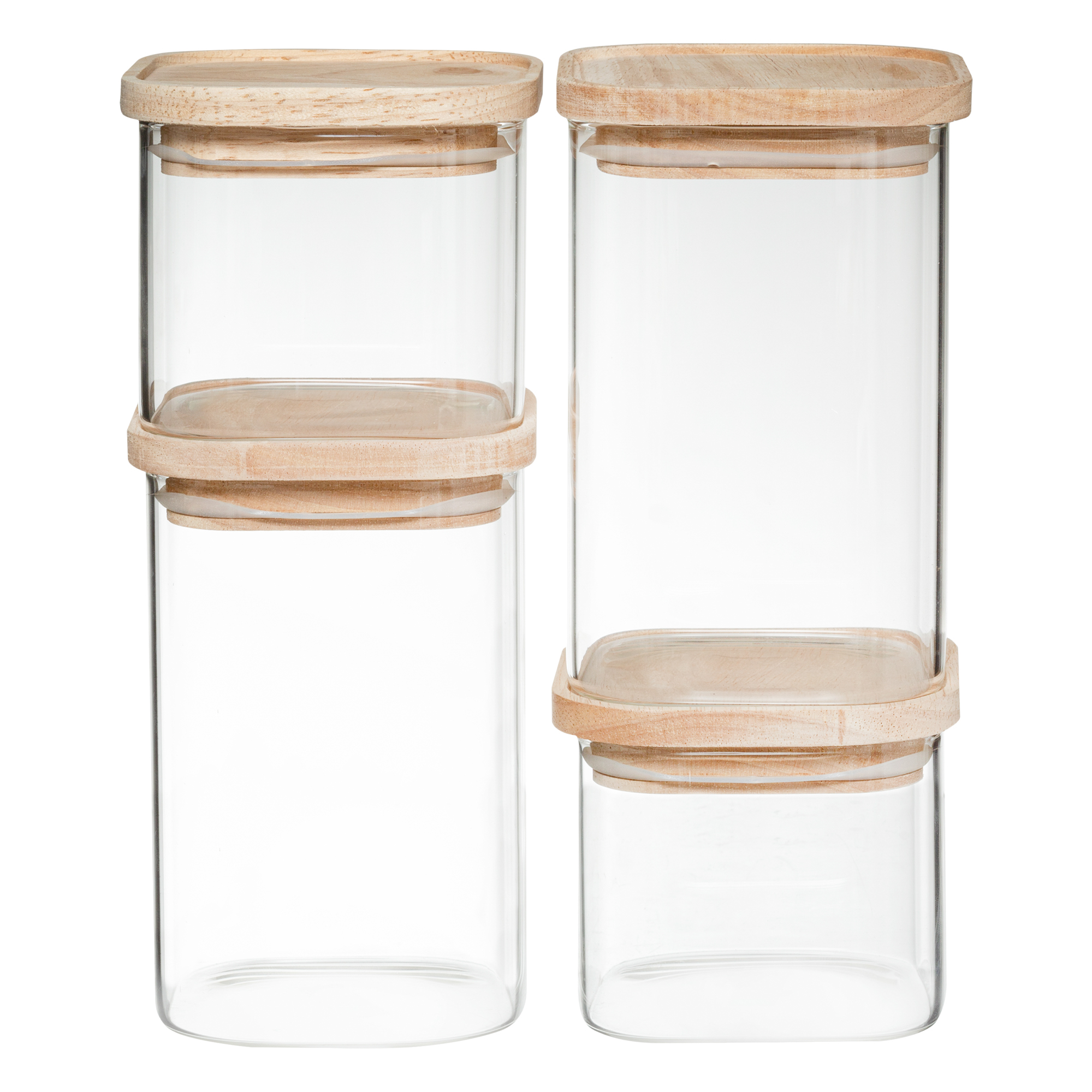 Conjunto de 4 frascos de vidro empilh&aacute;veis