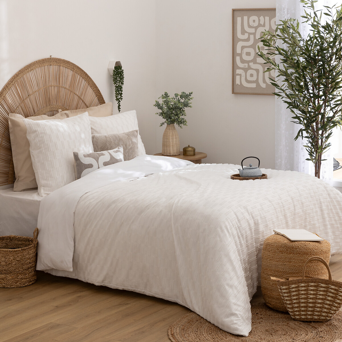 Capa de edred&atilde;o e 2 capas de almofada branco EDIE 220x240cm