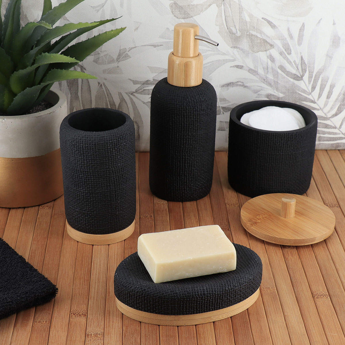 Pote para algod&atilde;o efeito malha preto