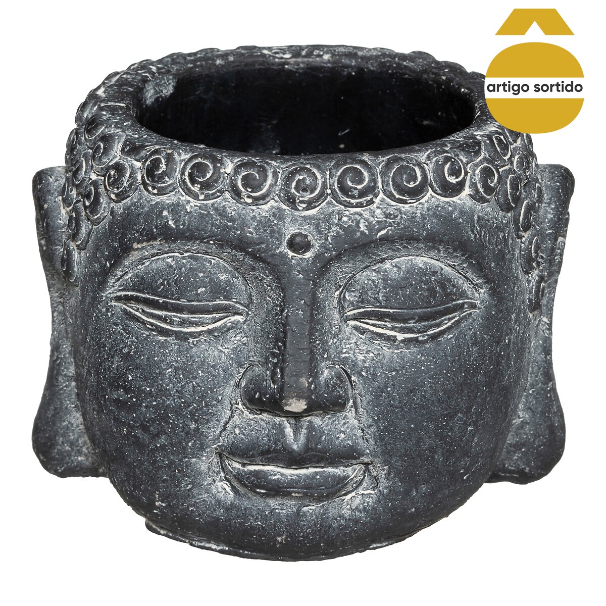 Vaso cabeça buda em cimento,  Vaso cabeça buda em cimento