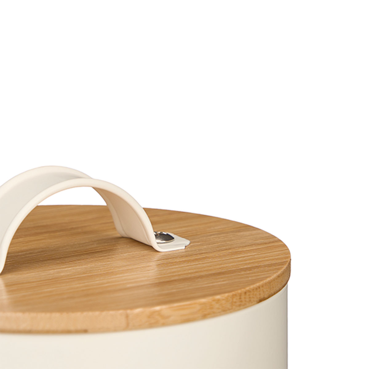 Lata para alhos creme de metal com tampa bambu