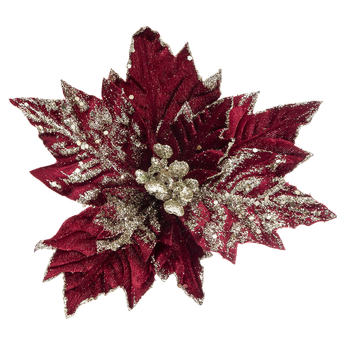 Flor poins&eacute;tia bordeaux e dourado com mola