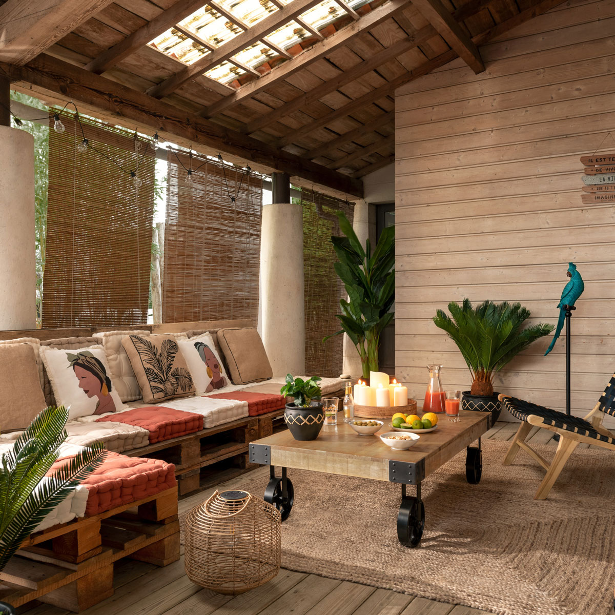 Mesa de apoio FACTORY castanha com rodas pretas