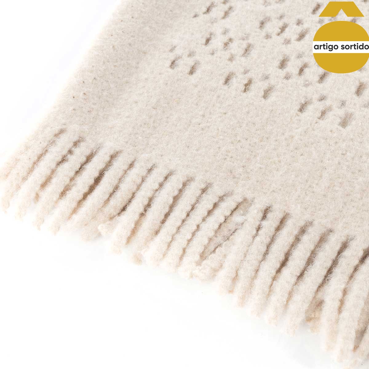 Manta com franjas bege 130x170cm