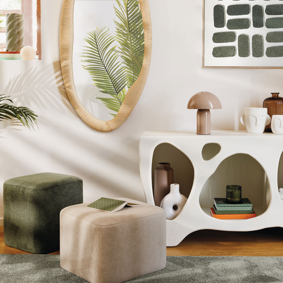 Pufe DOKI 2 em 1 cinza e verde 41x30x41cm