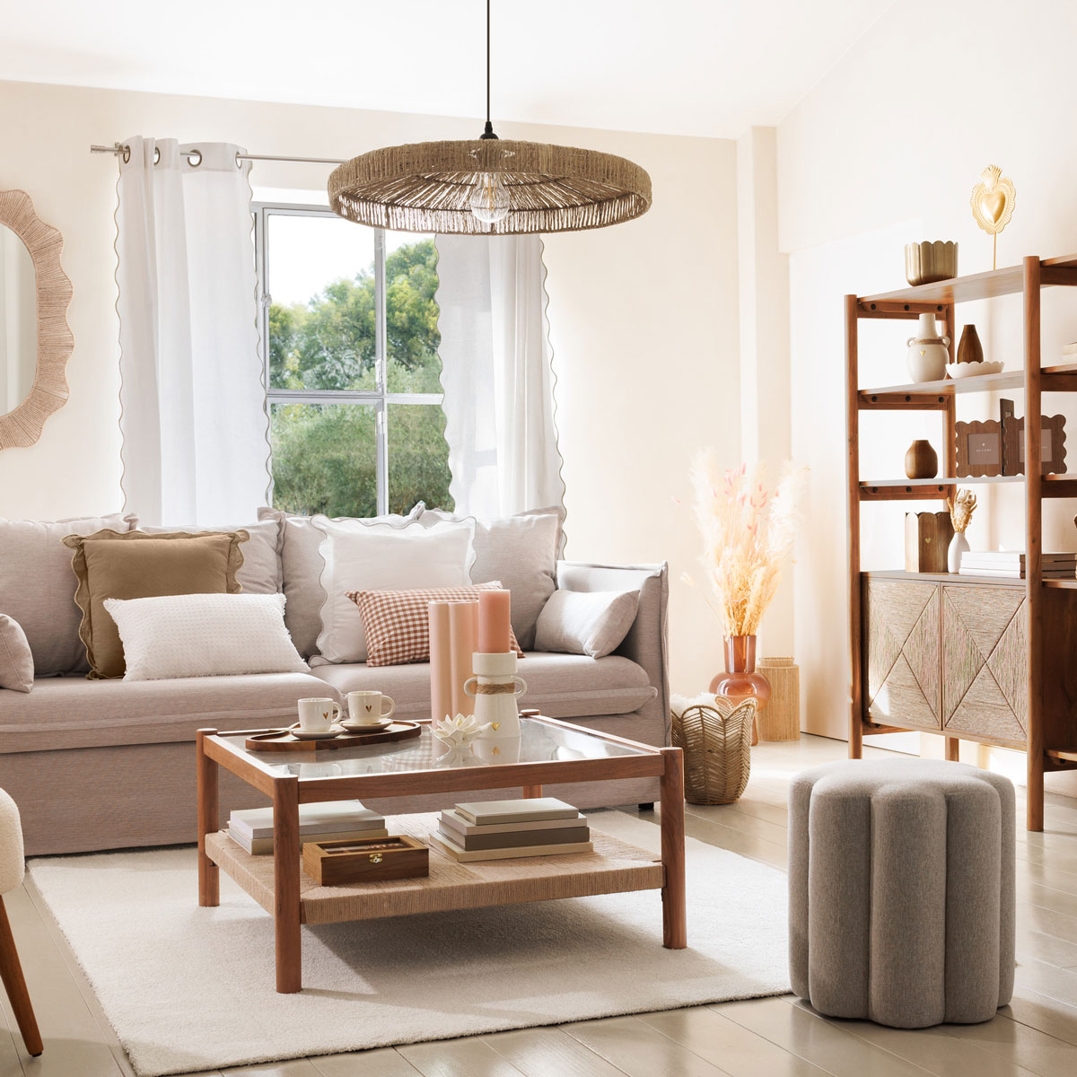 Candeeiro de teto BELLAMY bege em juta 58cm