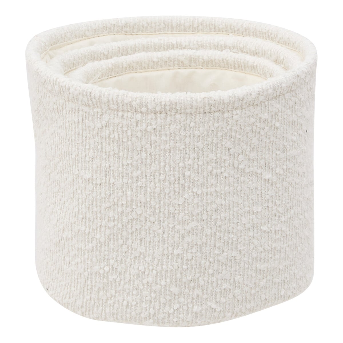 Conjunto de 3 cestos brancos em tecido boucl&eacute;