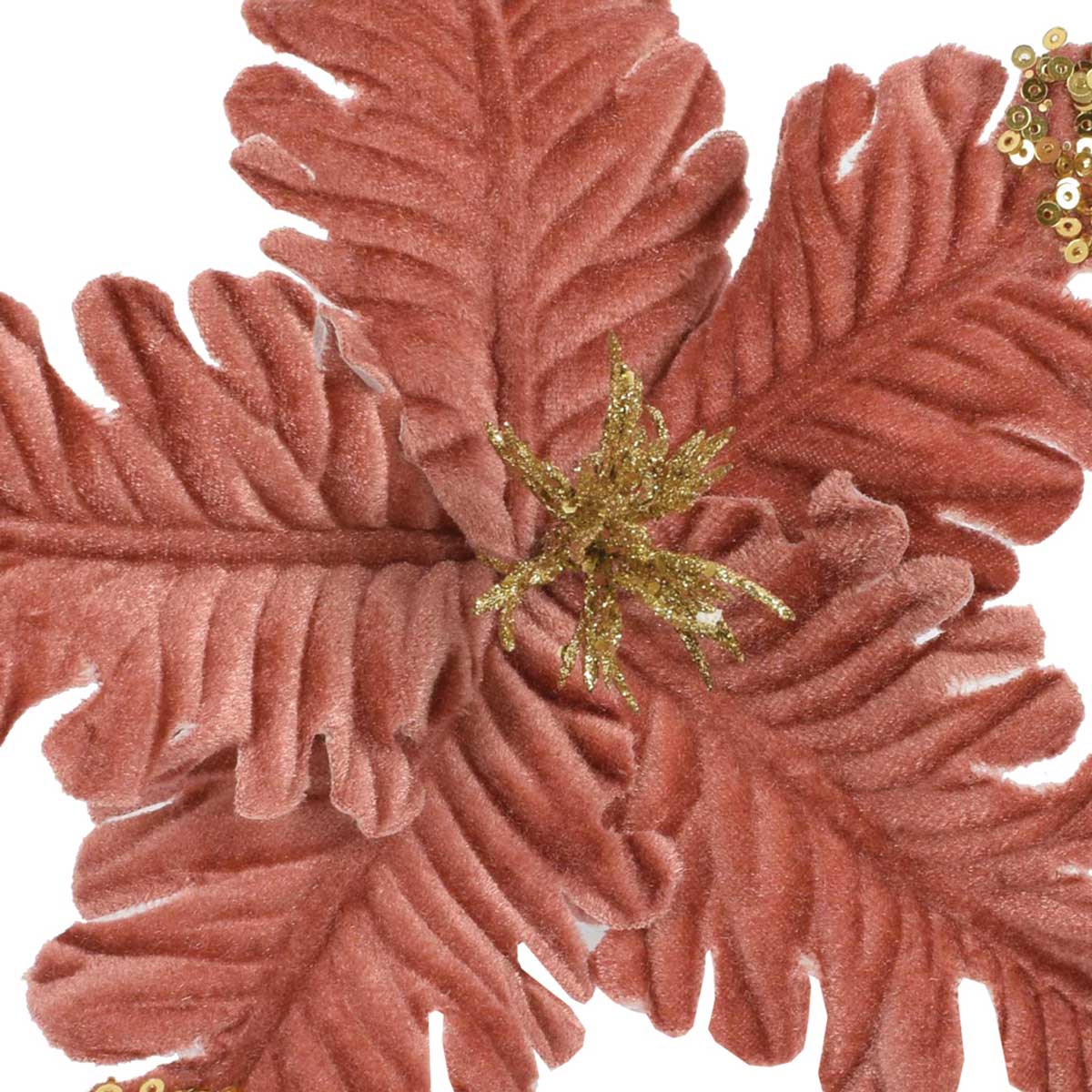 Flor Natal&iacute;cia Rosa Com Brilho Dourado Com Pin&ccedil;a 19cm